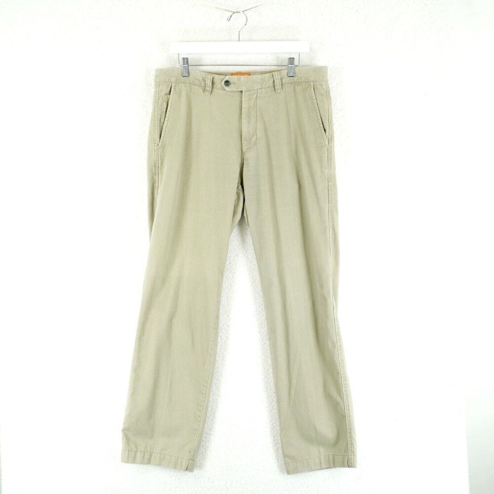 Tommy Bahama Green Cream Flat Front Mid Rise Cotton Chino Pants 35/31